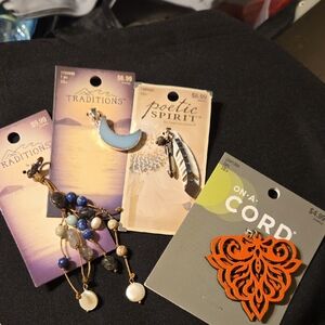 Blue Crescent & Beaded Earrings Set